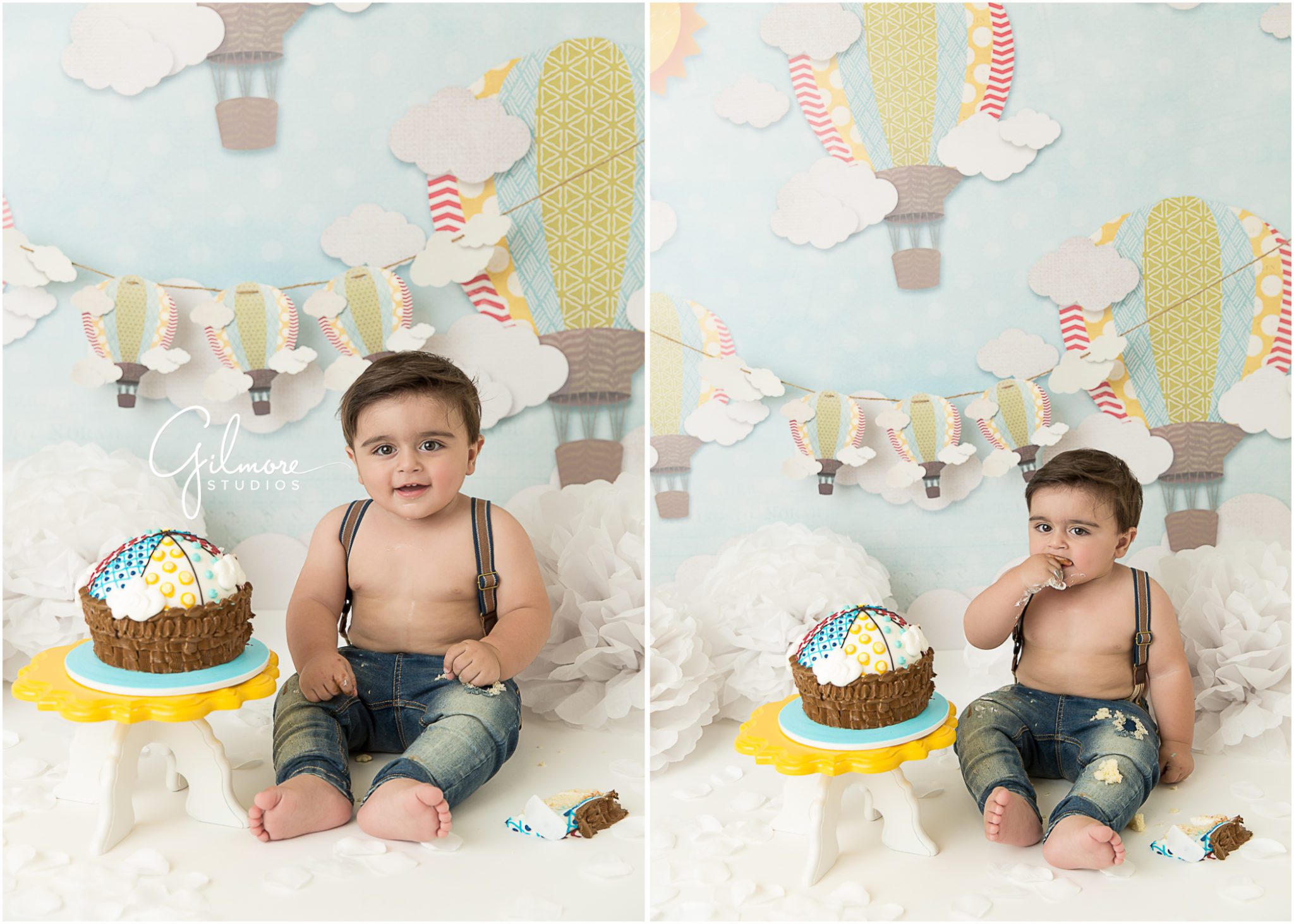 Hot Air Balloon First Birthday Cake Smash Gilmore Studios Orange County CA Gilbert AZ