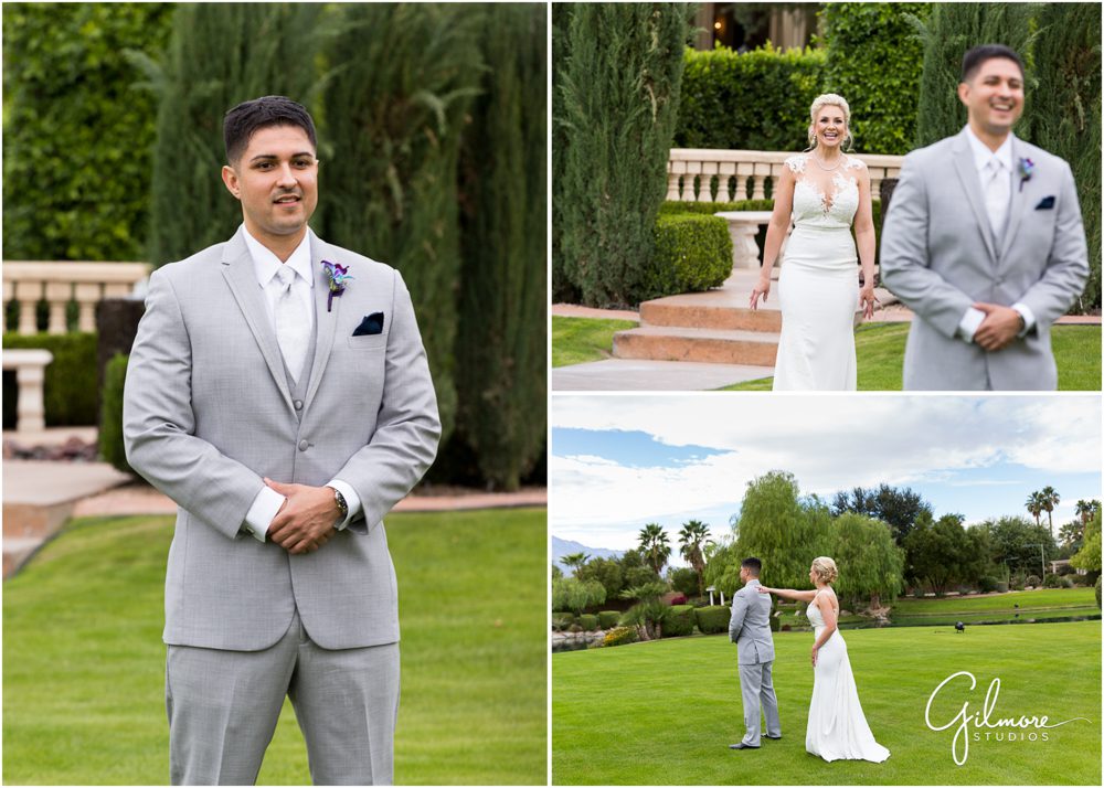 the first look, bride and groom, palm springs wedding