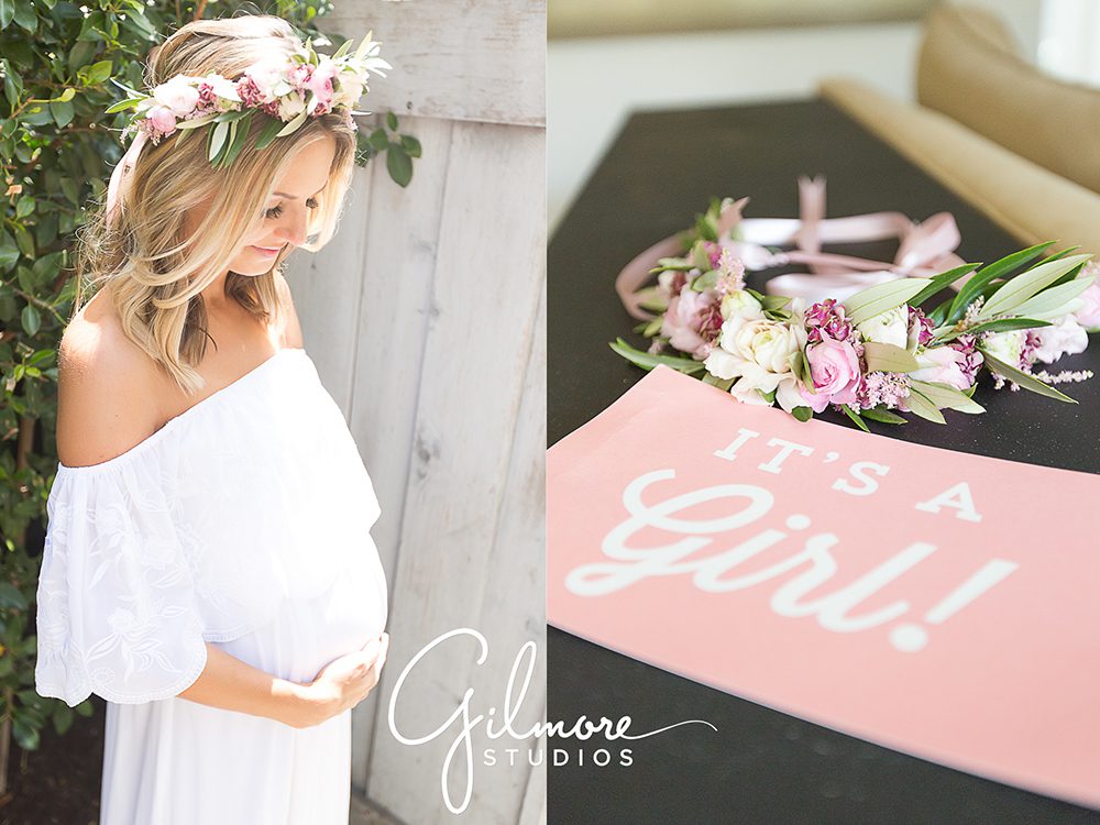 baby anouncement photos, floral, it's a girl