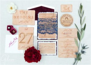 custom wood wedding invitation and decor