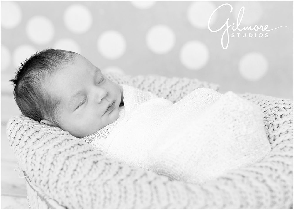 baby bundle, wrap, black and white photo, newborn photo