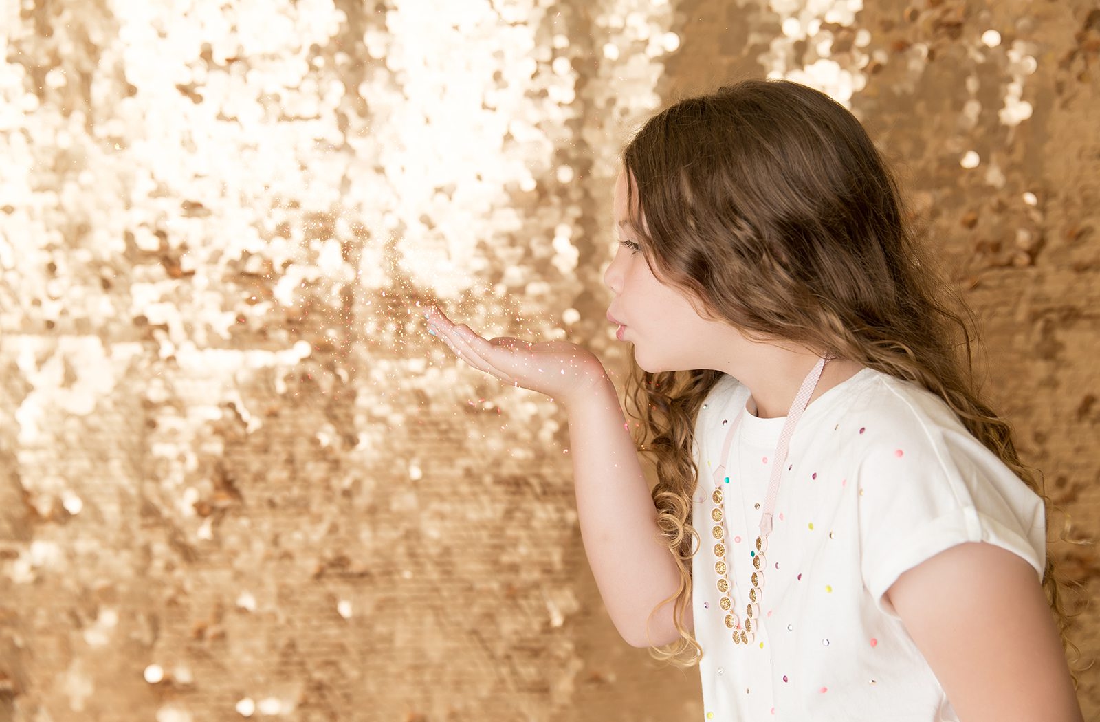 girls gold glitter kids portrait session