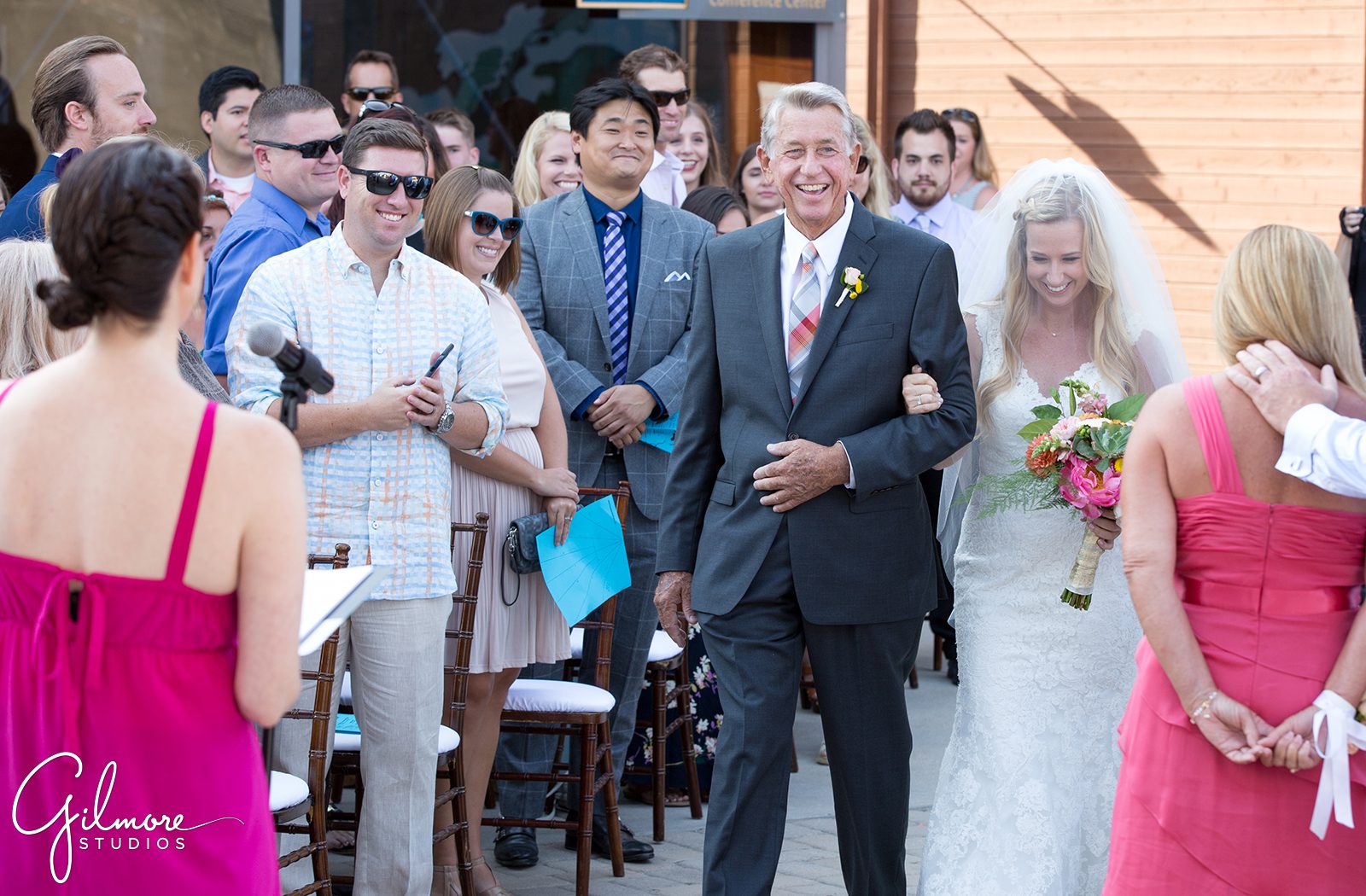 father and daughter walking down the aisle for her wedding in Dana Point, CA