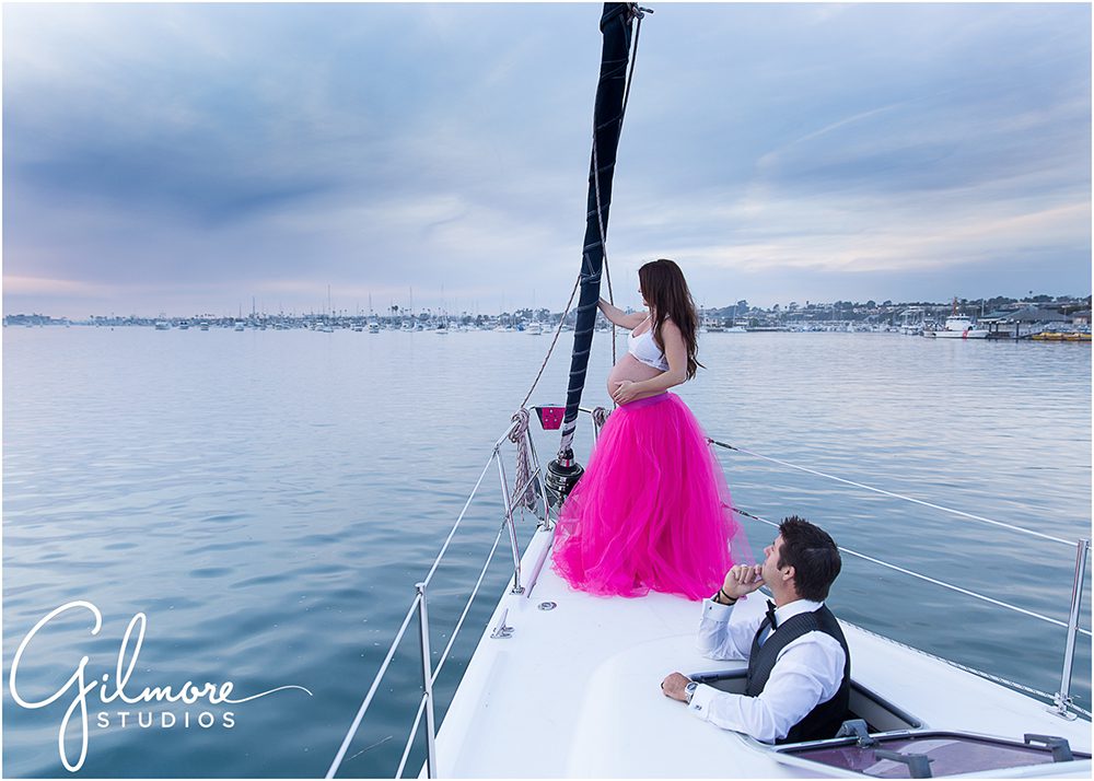 Sail boat maternity session, outfit, dress, sailboat, Newport Beach, CA