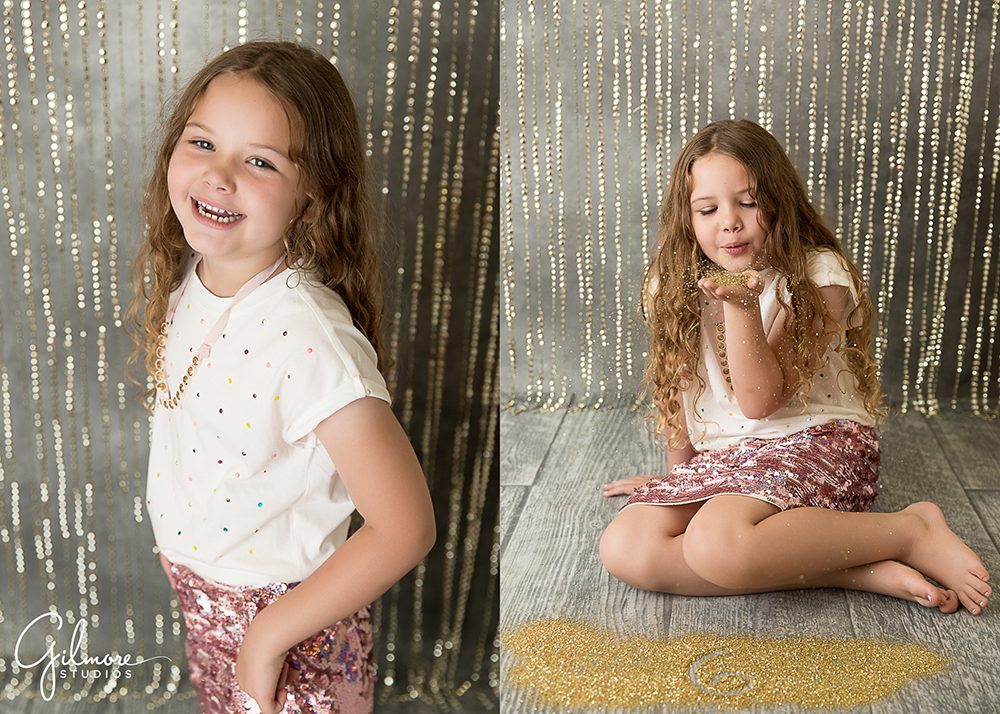 fun with gold glitter, kids portrait photo
