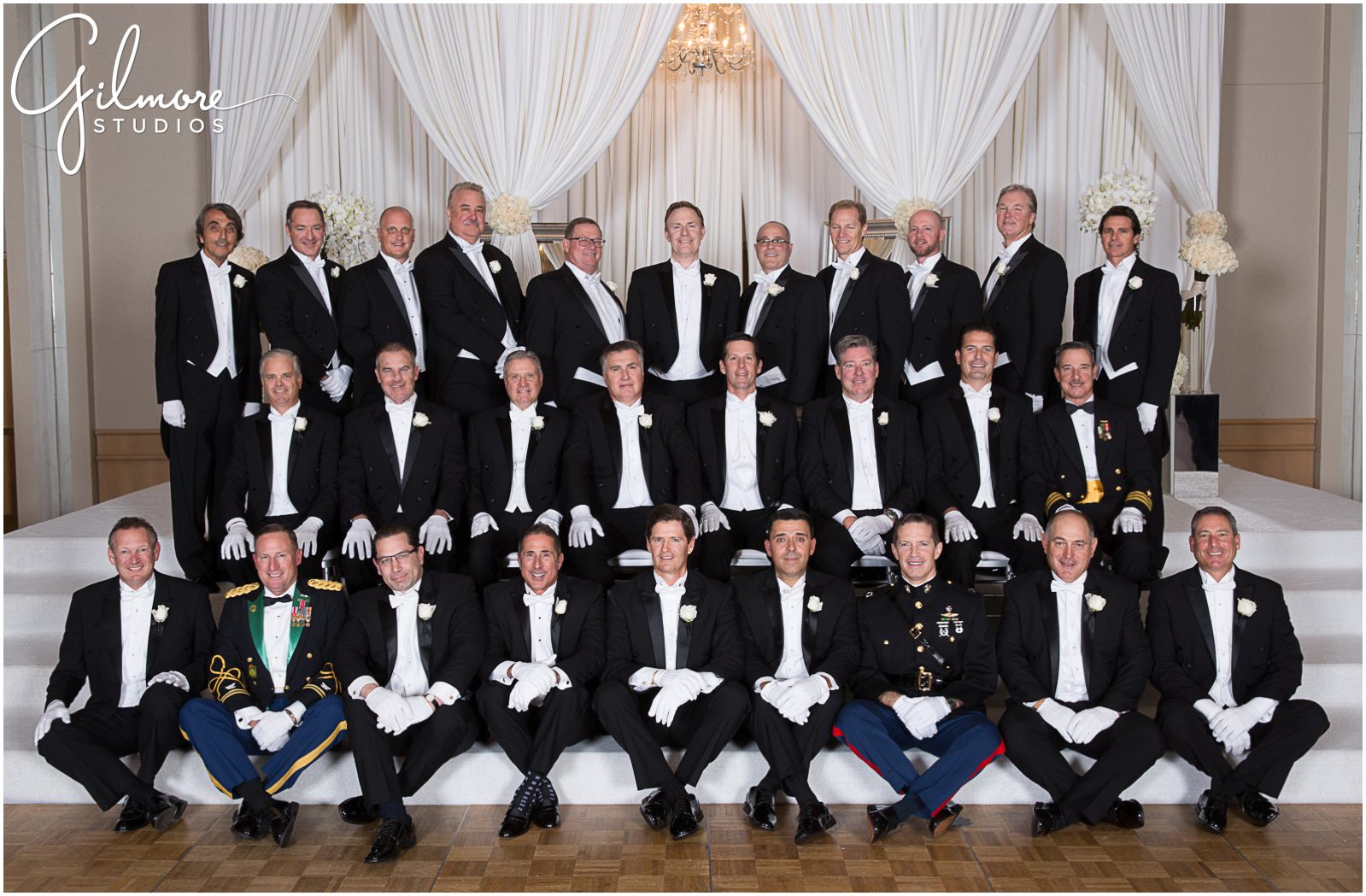 Debutante ball photographer, group photo of the dads in their formal black tie attire