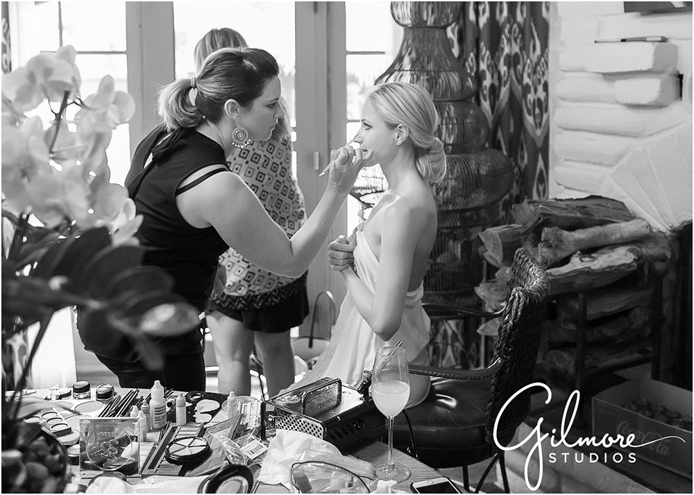 Makeup by Kelly Scripps, bride getting ready for her wedding, Rancho Valencia wedding