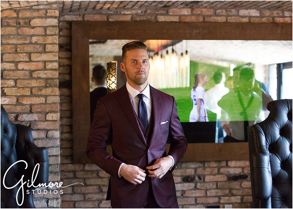 Groom is waiting for the bride, getting ready, David August suit