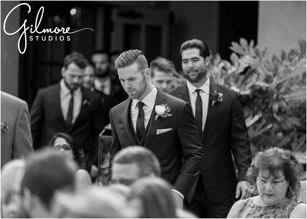 groom and groomsmen walking down the aisle, Rancho Valencia Wedding