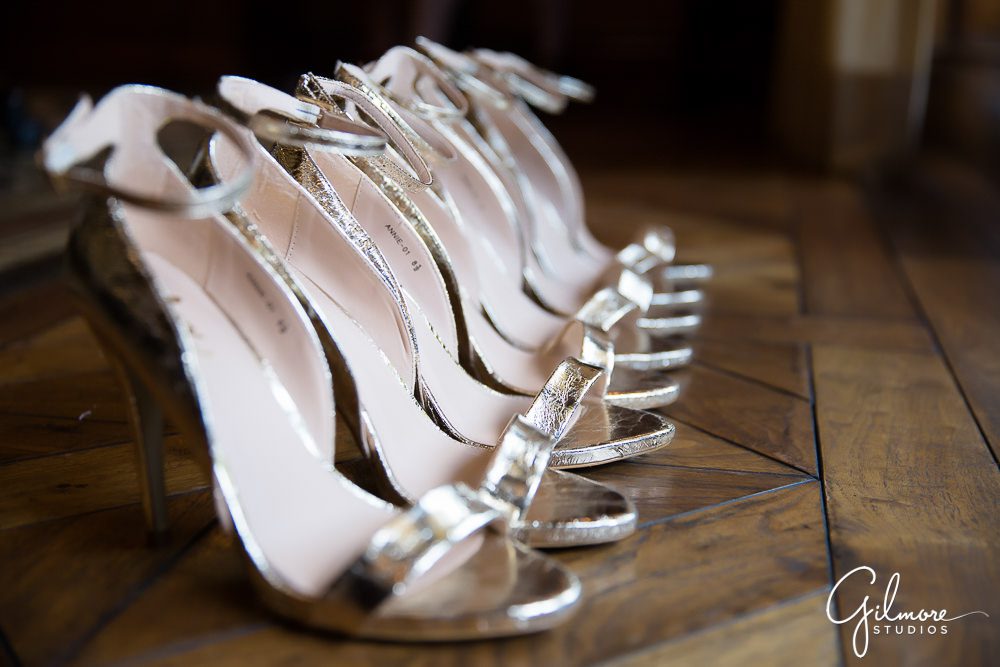 bridesmaid wedding shoes in a line