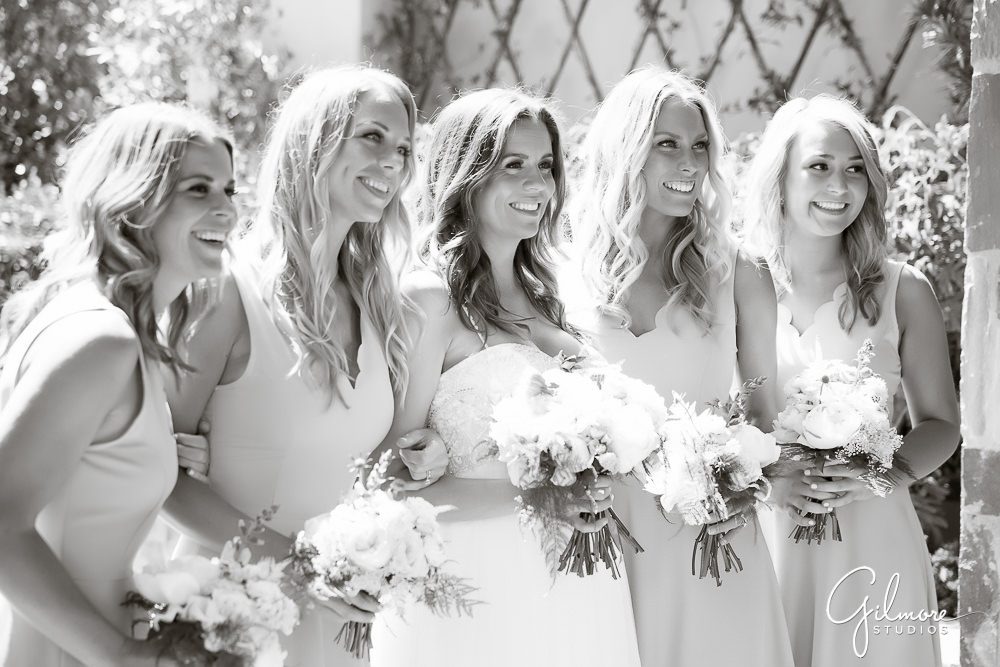 black and white image of the bride and her girls
