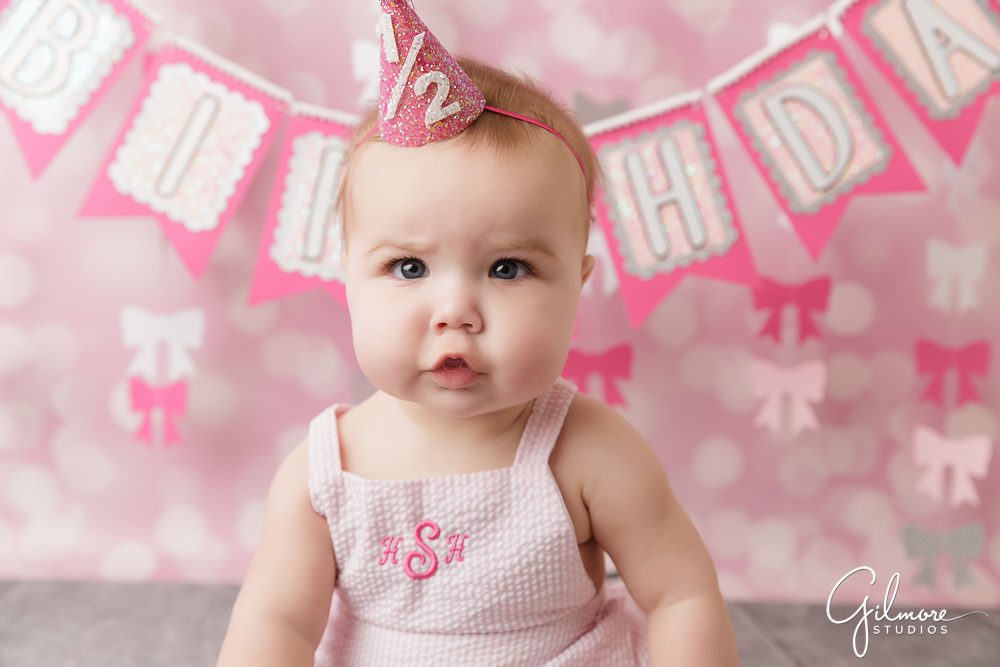 Costa Mesa baby portrait photo, pink and white, gilmore studios