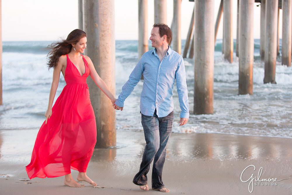 Just engaged - walking on the shores of Huntington Beach