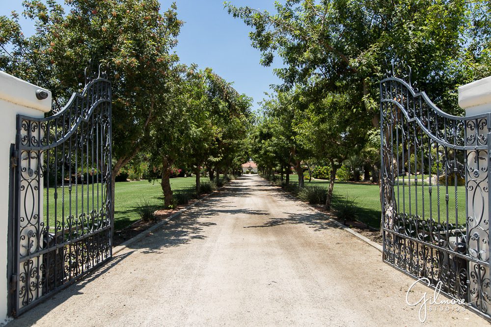 Front gates at the Bougainvillea Estate in Indio, CA