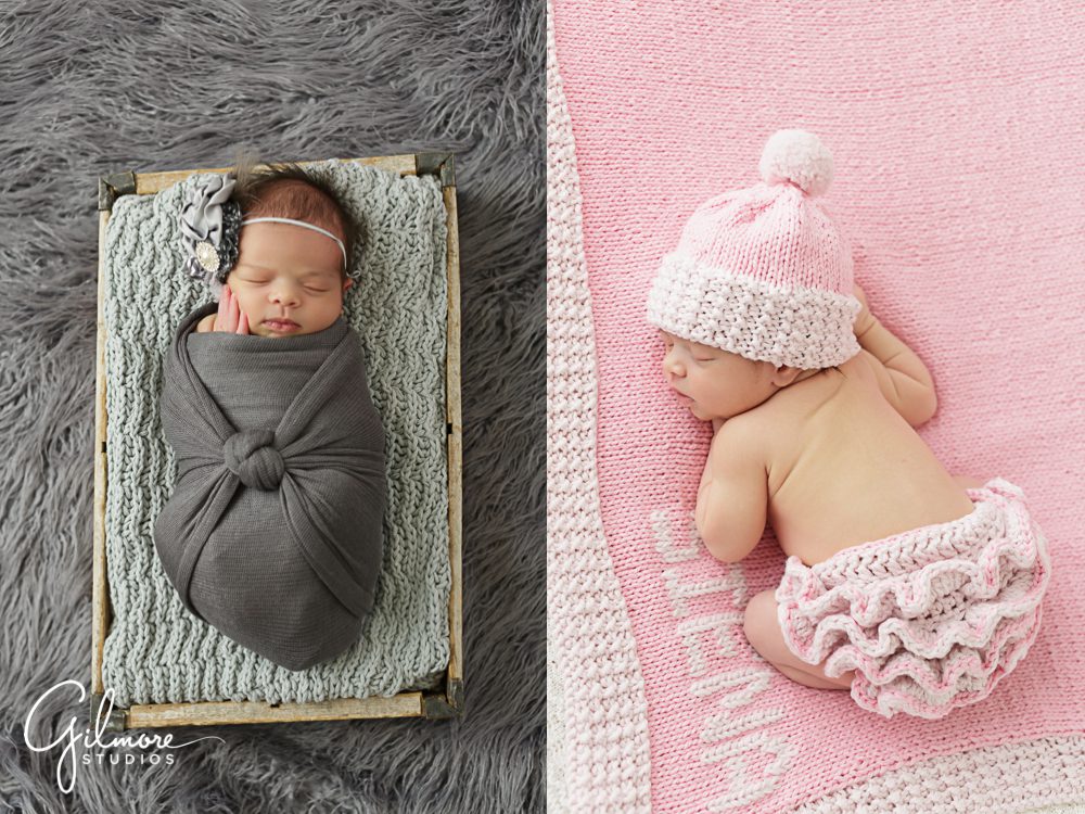 newborn poses on grey and pink