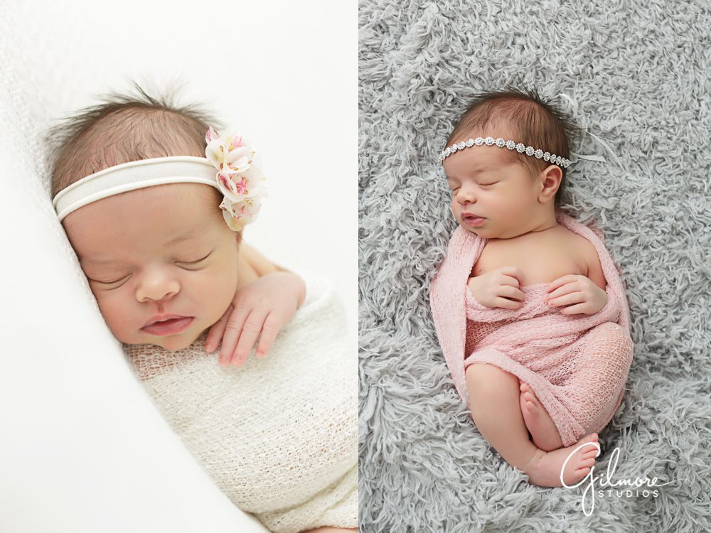 newborn poses on white and grey