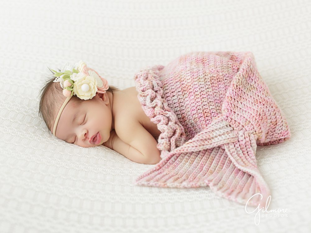 pink knitted mermaid outfit for a baby girl