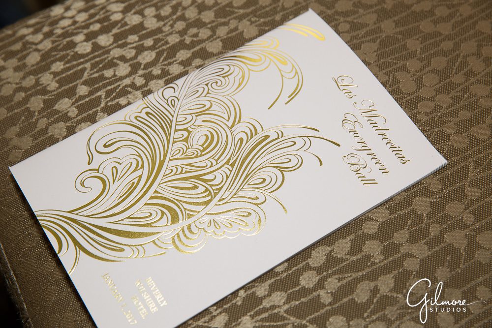 Evergreen ball program with gold embossing for debutantes
