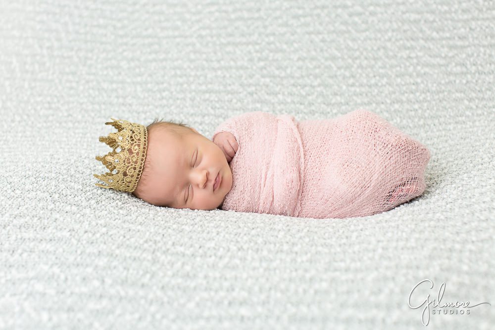 Costa Mesa Newborn Studio, pink wrap, baby crown