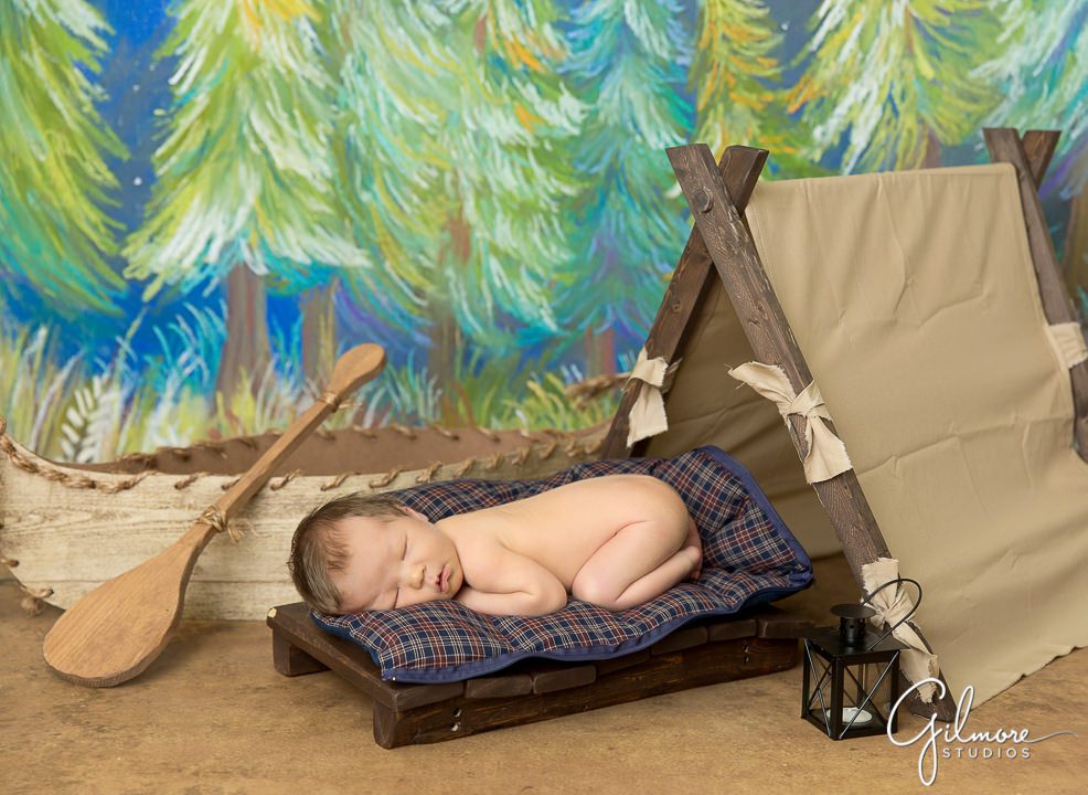 newborn camping themed background and props
