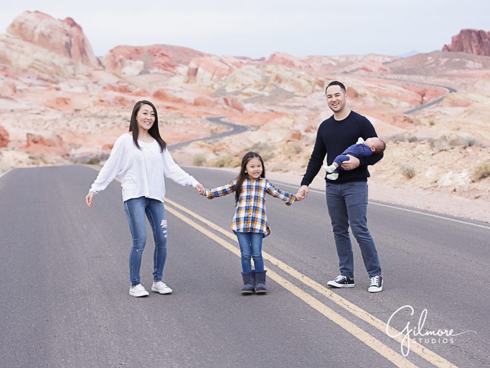 Valley of fire family portrait on the highway