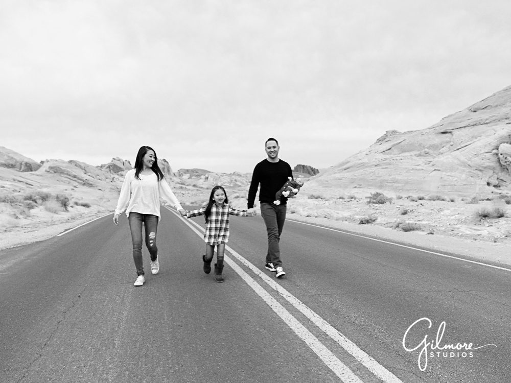 black and white photo of a Valley of fire family portrait