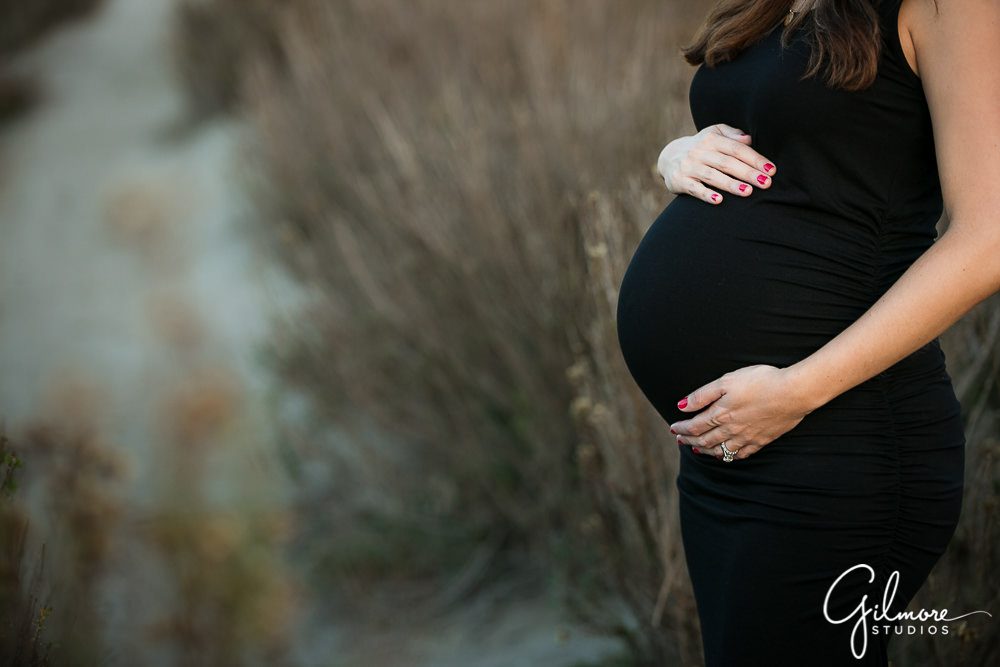 black dress Newport Beach maternity portrait