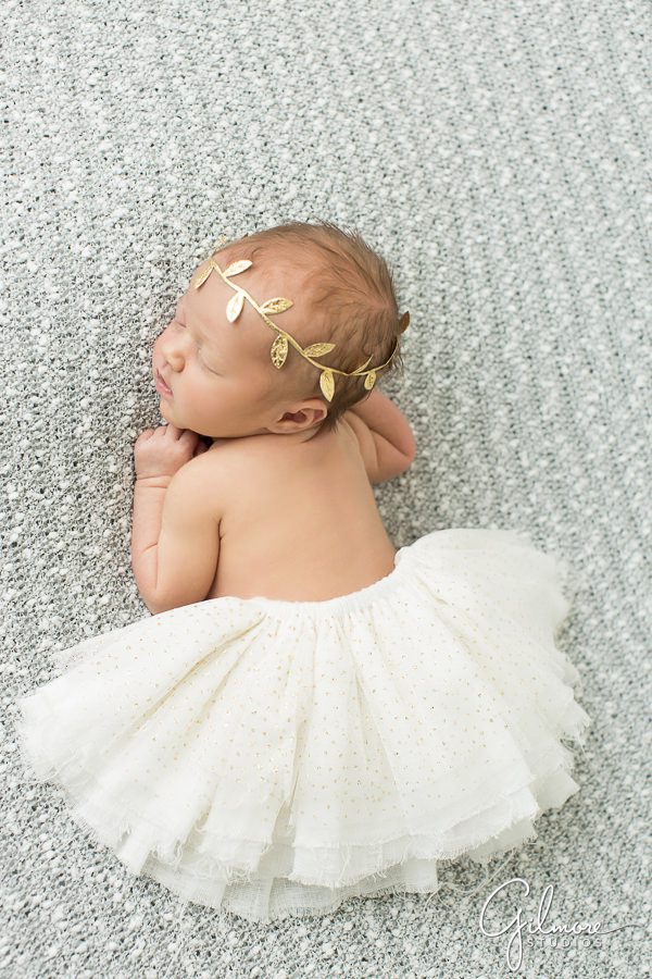 white newborn tutu, newborn posing, baby girl
