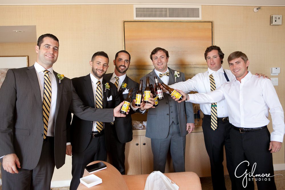 groom and his boys toasting