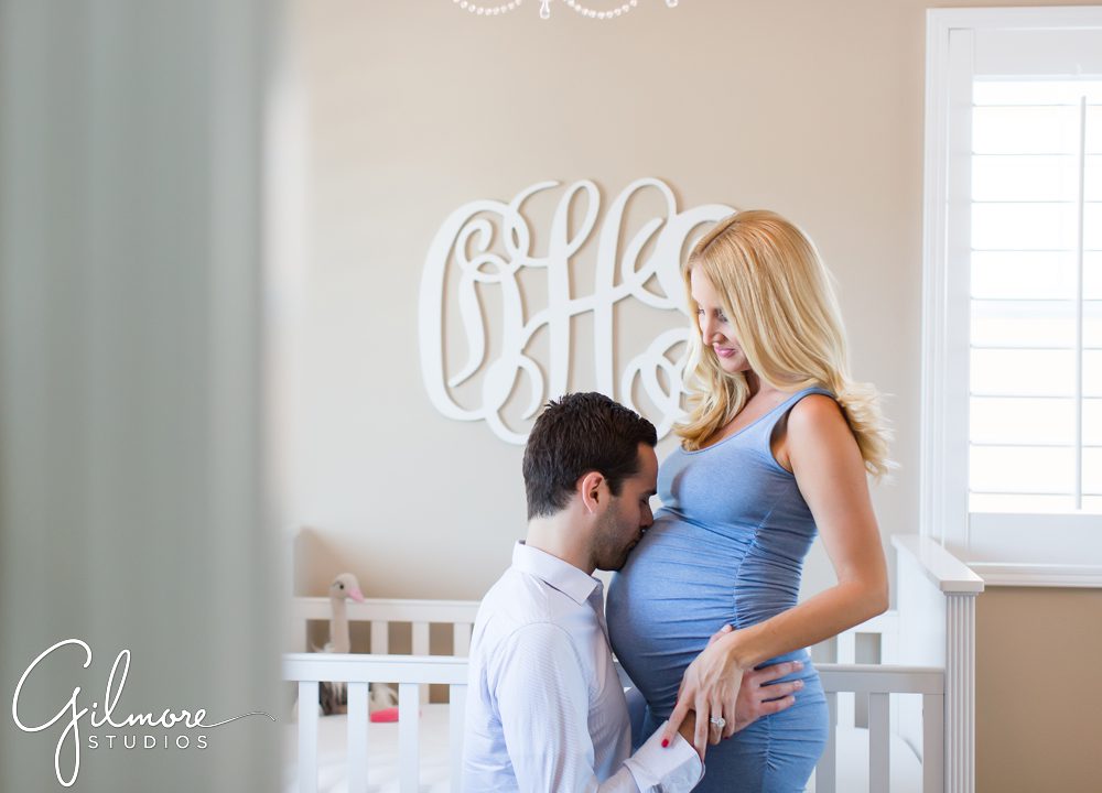 Lifestyle maternity photographer, couples first home, nursery monogram