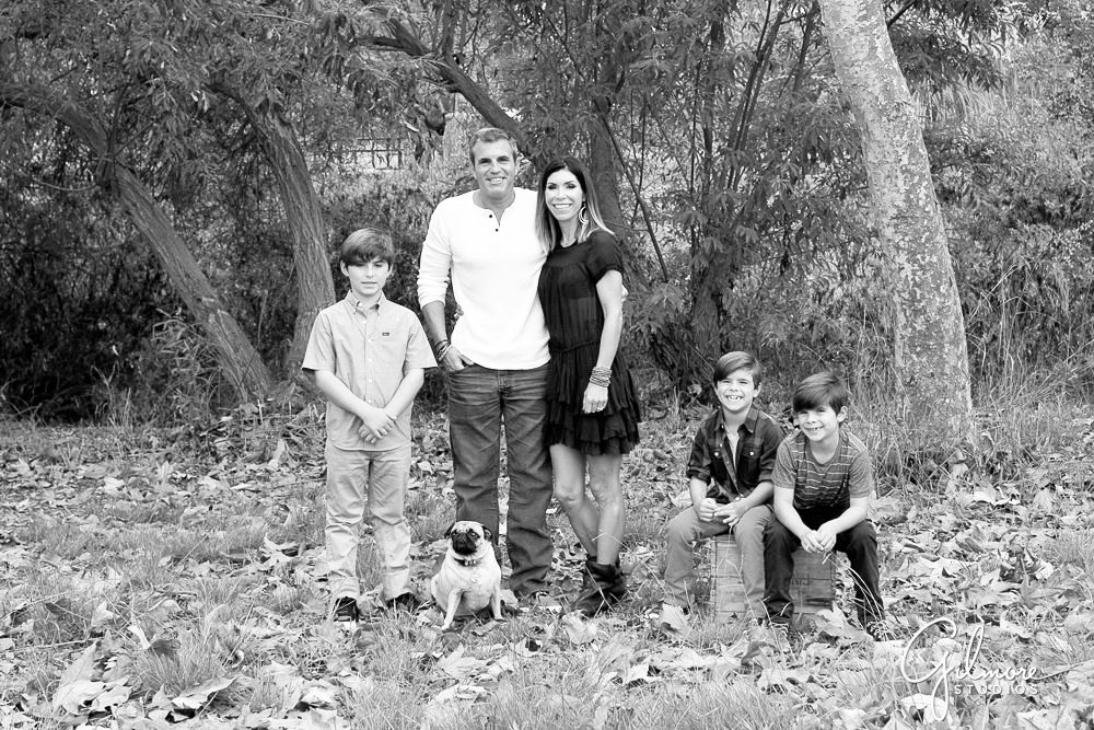 black and white family portrait photography at the park in Orange County, CA
