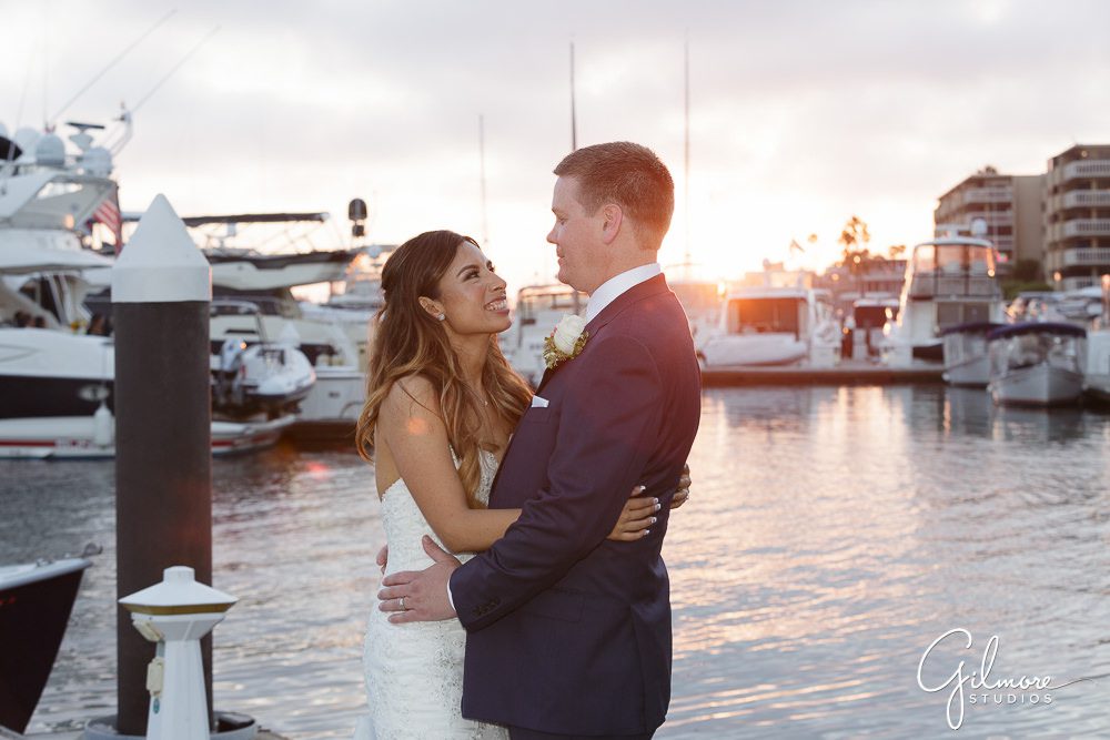 Bride and groom enjoying the sunset at the Balboa Bay Resort