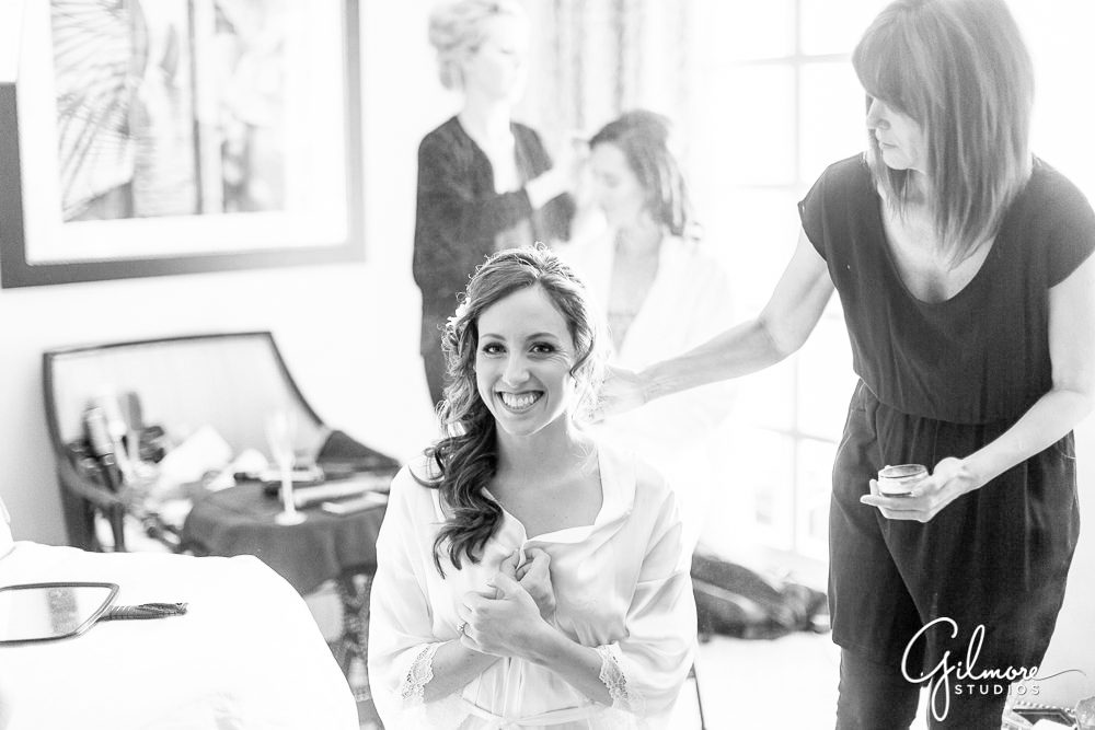 Two Tone umbrella hair and makeup artist, bride getting ready