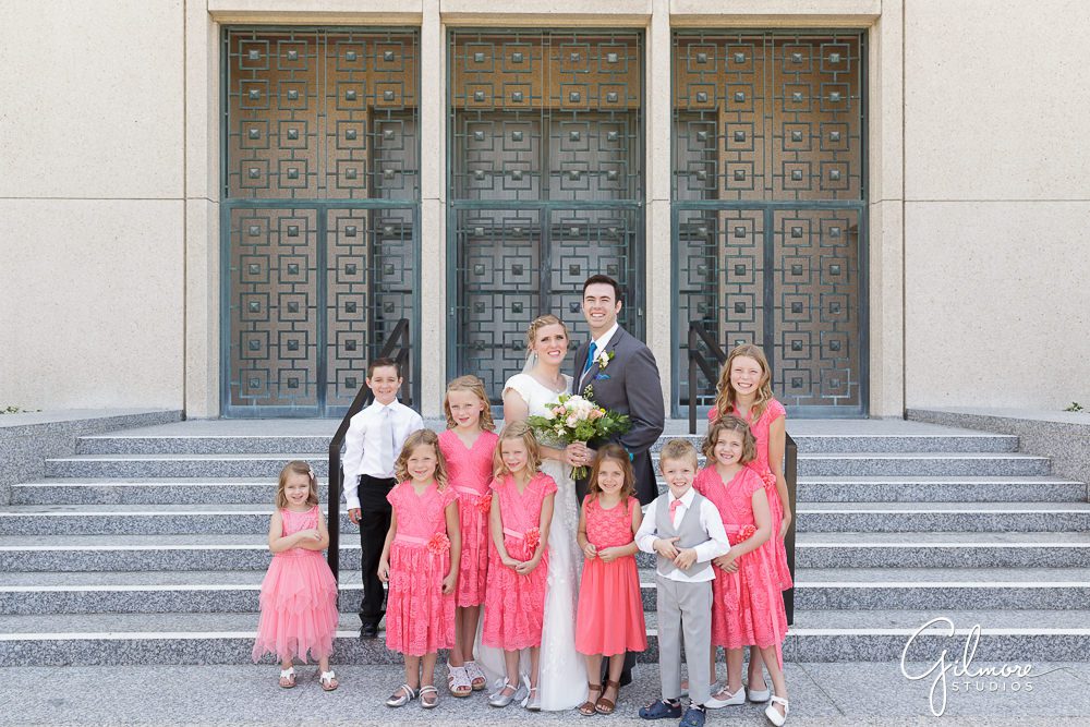 Los Angeles LDS Temple, couple takes a photo with the kids