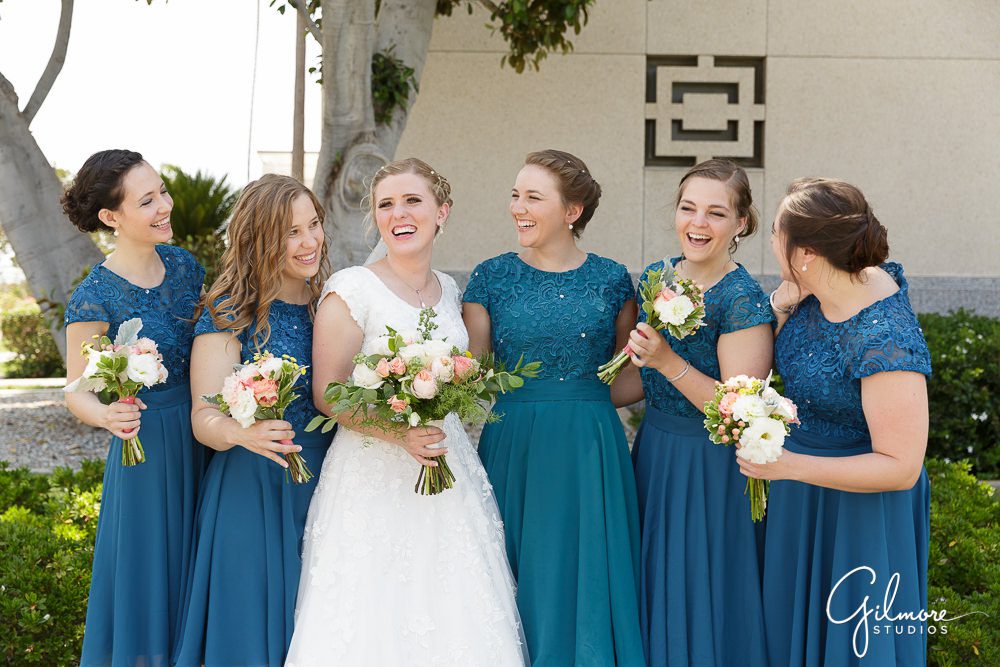 Los Angeles LDS Temple, bride and her bridesmaids