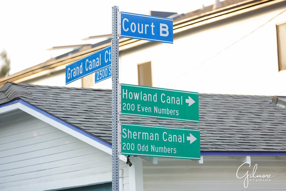Venice Canals street signs, Grand Canal ct, Enagegement session