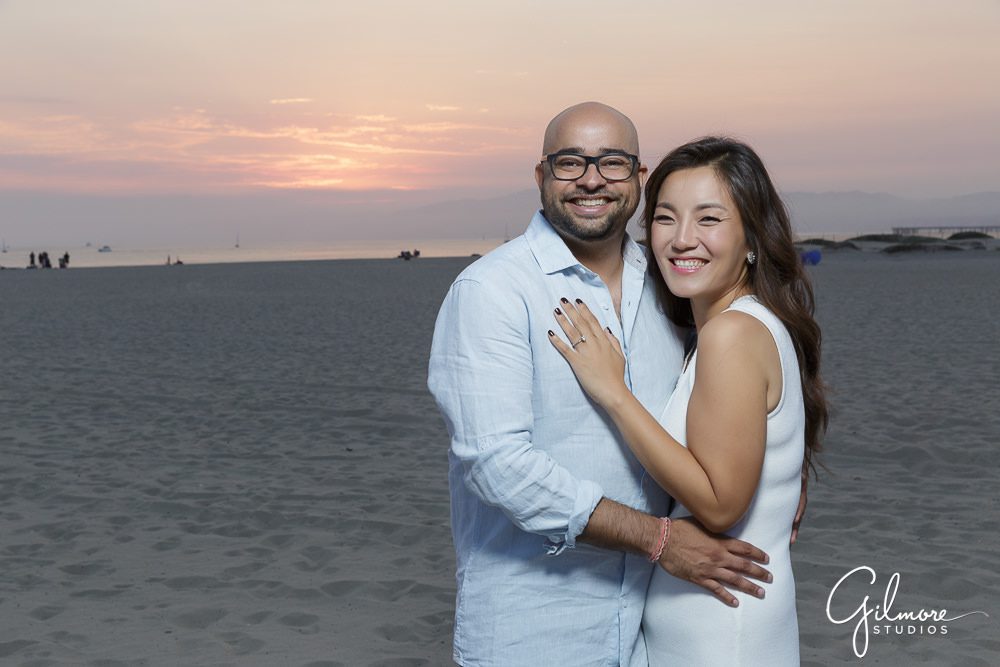 Venice Canals Engagement, sunset on the ocean