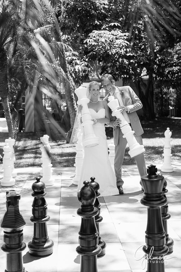 Hyatt Regency Newport Beach giant chess board, wedding photo