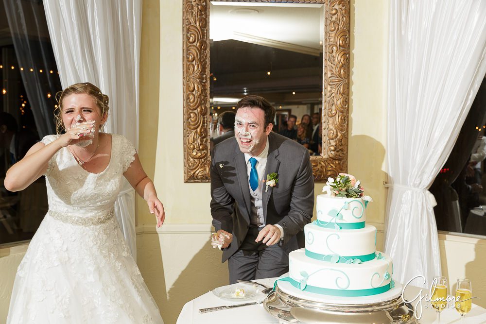 cake smashed in face, Calamigos Equestrian Wedding