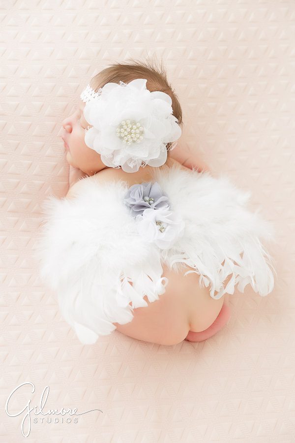 Newborn Family Portrait Photography, angel wings, feathers, matching headband