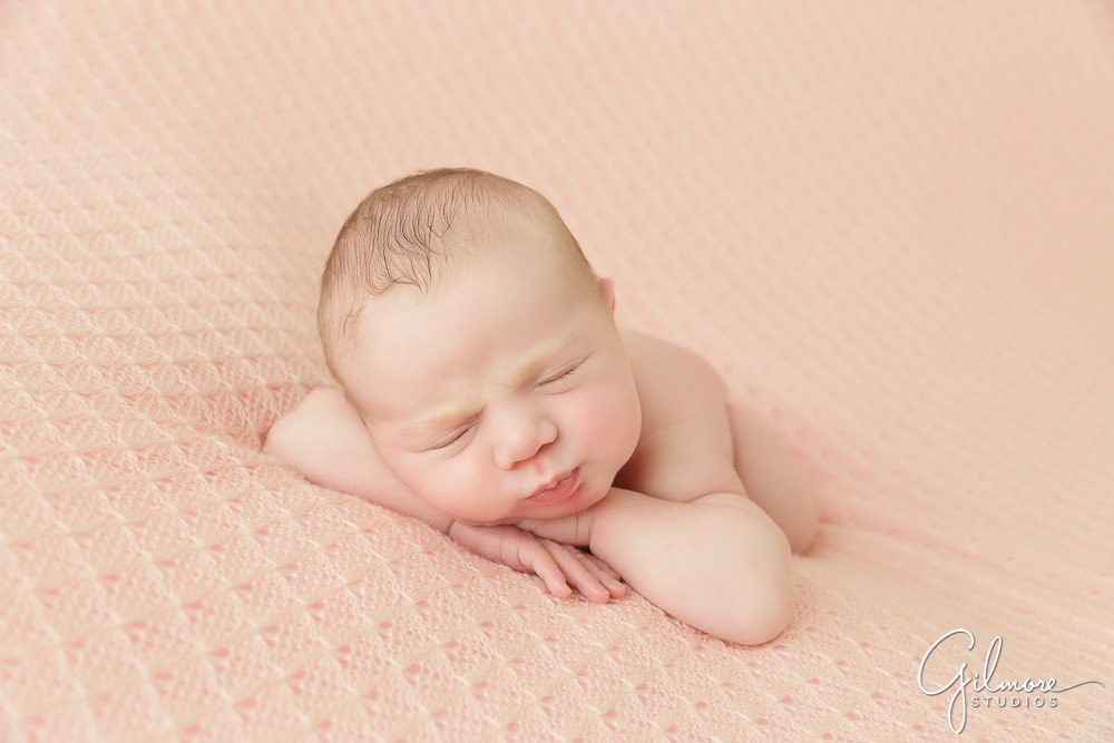 no props, peach newborn blanket, natural baby photo