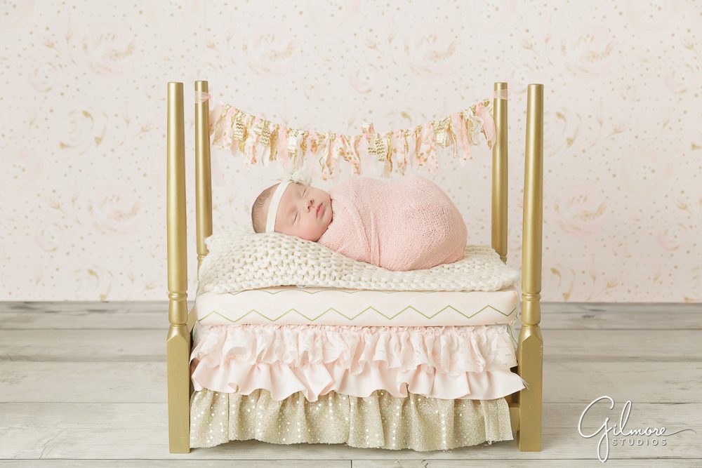 Kings Cloth gold baby bed, props for photographers