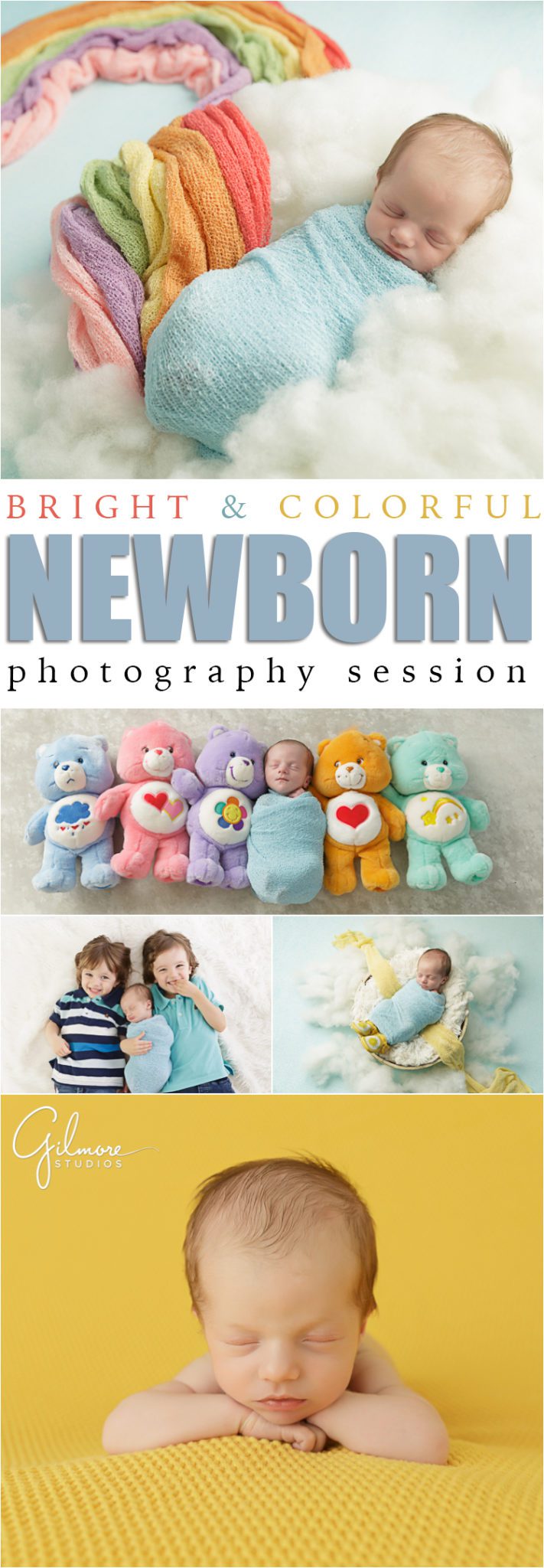 Colorful rainbow carebear newborn photography session