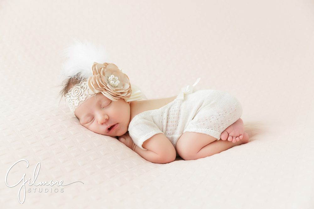 Newborn Family Portrait Photography, white feather, pink, peach, outfit