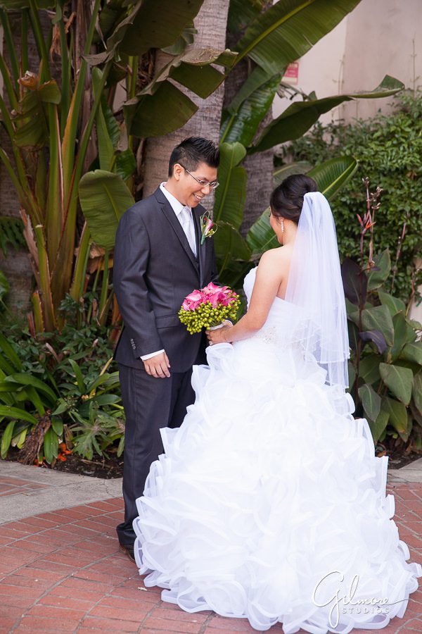 1st look, bride, surprised, groom, first glance, Turnip Rose Celebrations