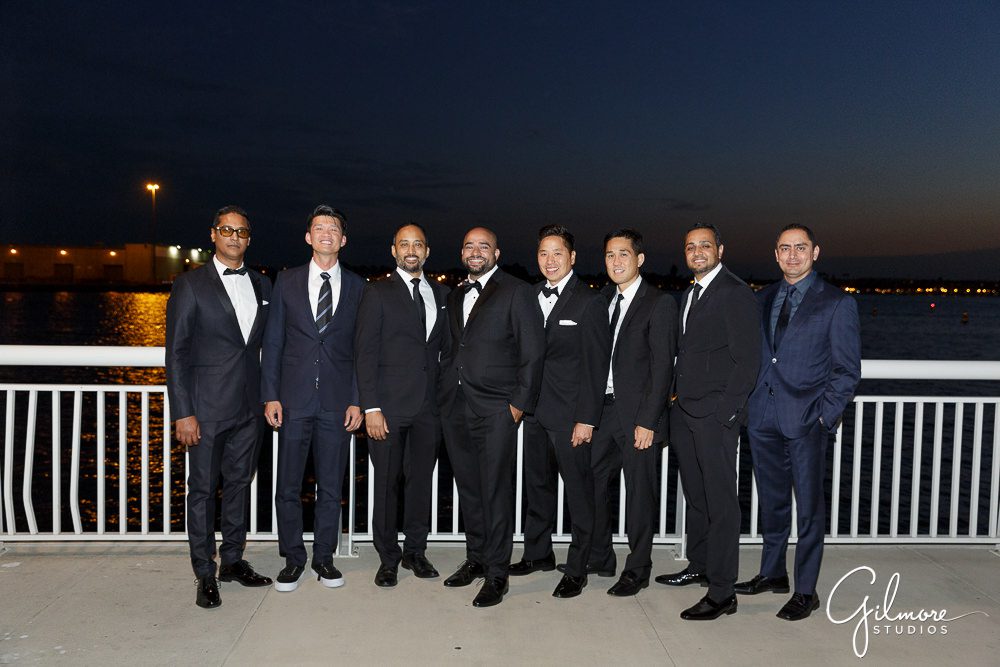 formal tuxedo photo, gromsmen, groom, black tie, Hilton San Diego Bayfront Wedding