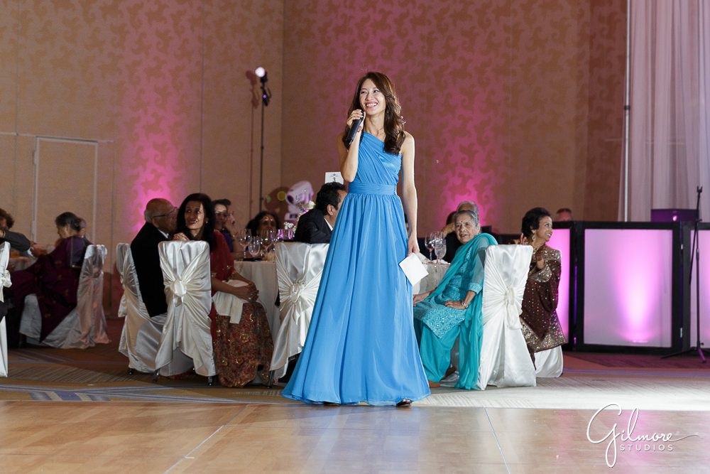 bridesmaid speech at the hindu wedding reception, Hilton San Diego Bayfront Wedding