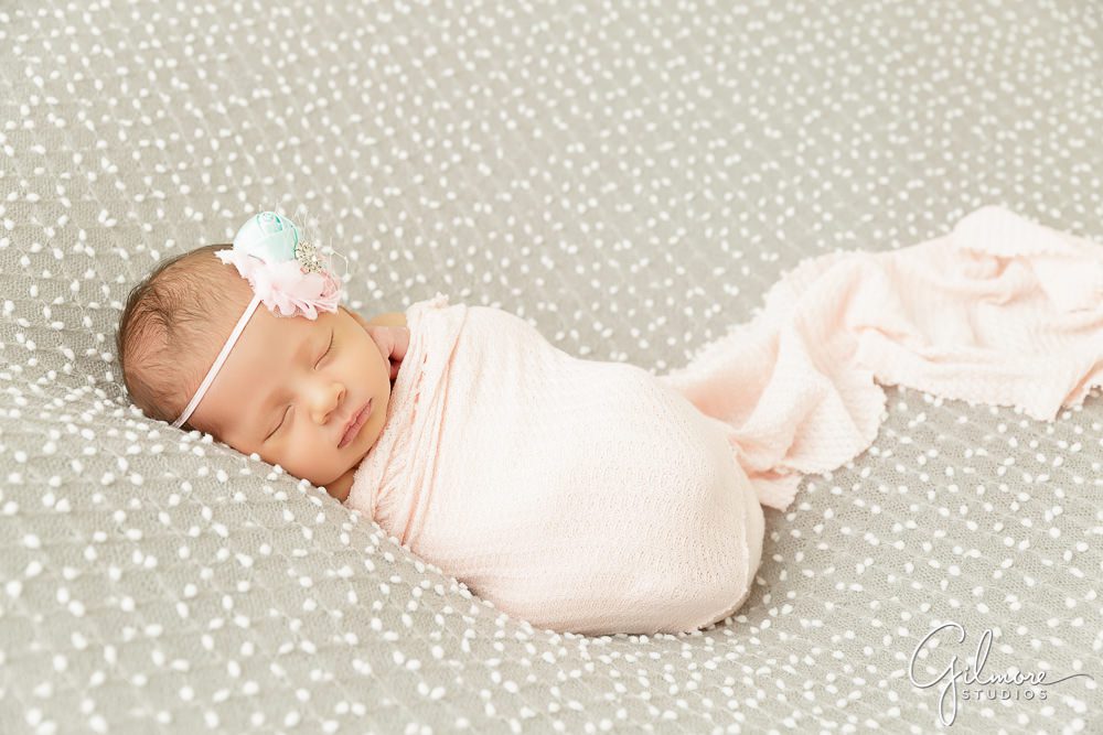 Irvine Newborn Baby Photographer, pink and grey nursery colors