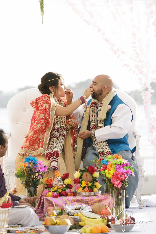 feeding sweets, Mandapa, Hindu wedding ceremony, Hilton San Diego Bayfront Wedding