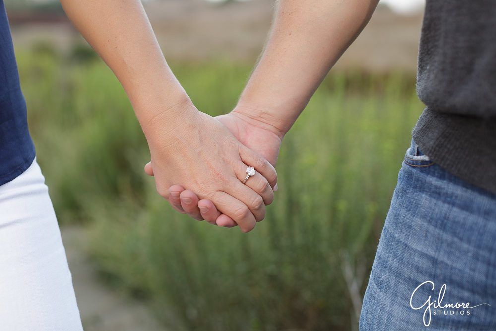 ring, holding hands, Lido Island Engagement Photography